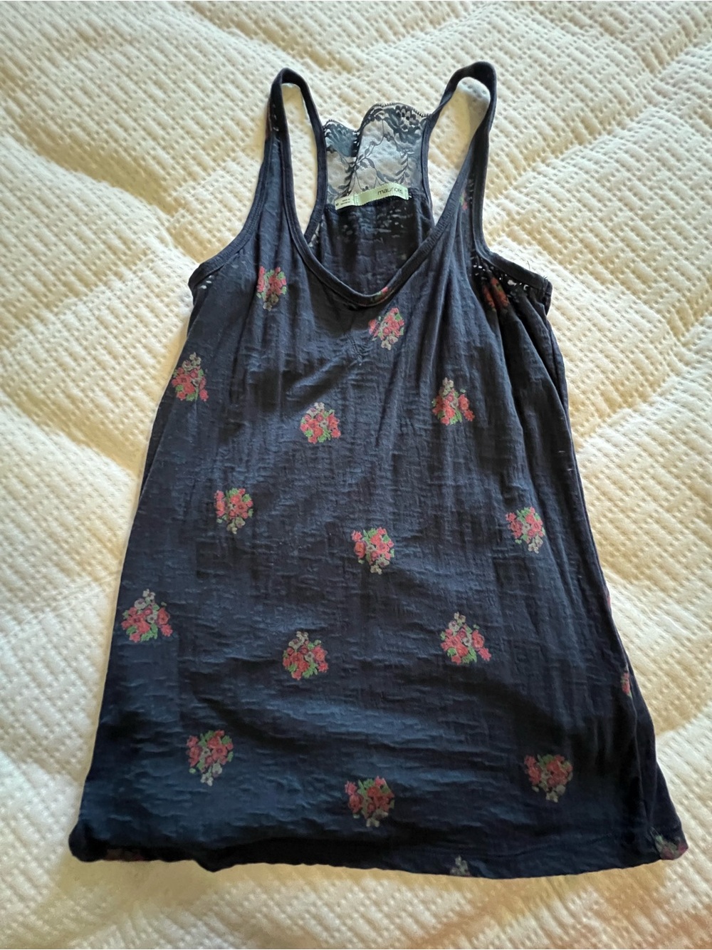 Maurices Navy Blue Floral Racerback Lace-Back Tank Top